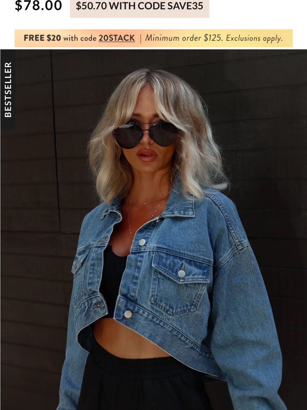 Vici Light Blue Cropped Denim Jean Jacket - Picture 3 of 3